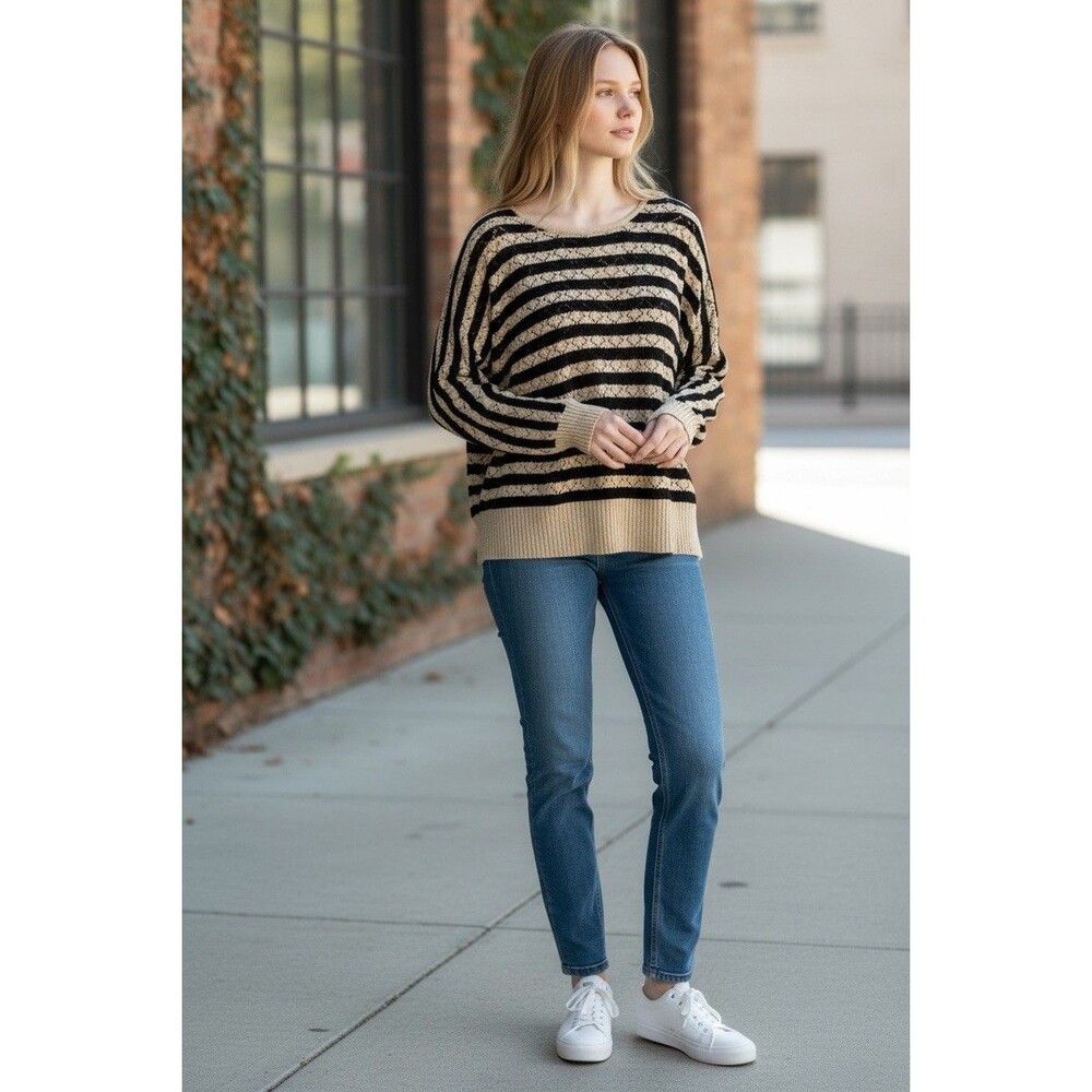 New Caslon Women’s Open Knit Sweater Size XL Striped Casual Lightweight Top